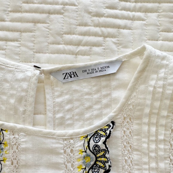 Zara Sleeveless Embroidered Top Boho Crochet Detail White Size Small - Picture 5 of 7
